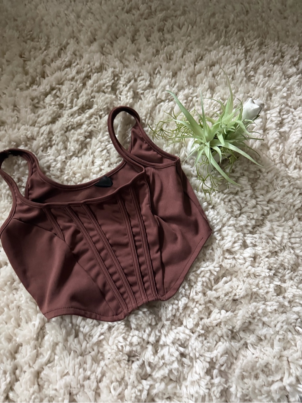 Structured Brown cute dark fall outfit Corset-Style Bandeau Tank